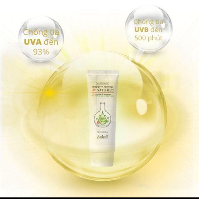 Kem chống nắng AMICELL SPF50+/PA++++ Perfect Energy UV Sun Shield dùng được cho trẻ em 70ml