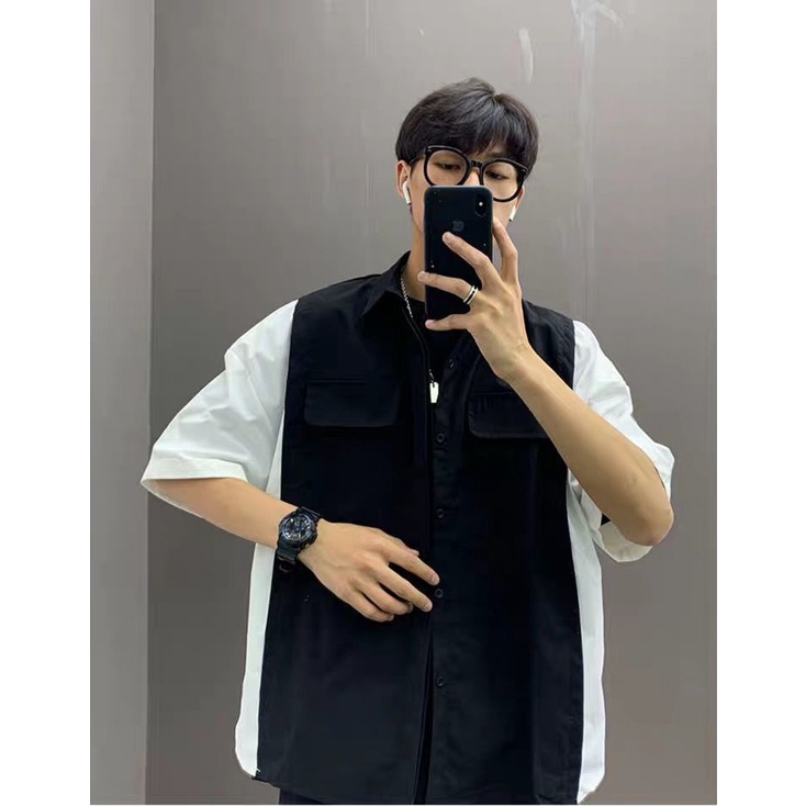 Áo Sơ Mi Tay Lỡ Phối Vai Chất Vải Cực Mát Mịn Dành Cho Nam