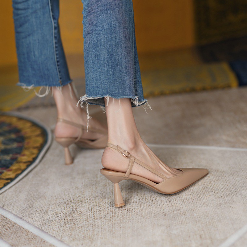 Giày sandals cao gót mũi nhọn phong cách Pháp nữ tính thanh lịch