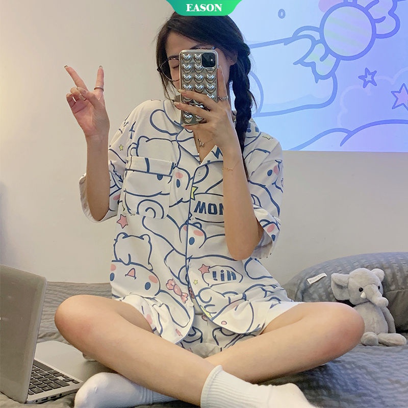 Bộ Đồ Ngủ Pajama Mùa Hè In Họa Tiết Hoạt Hình Cinnamoroll Phong Cách Hàn Quốc Dễ Thương Cho Nữ