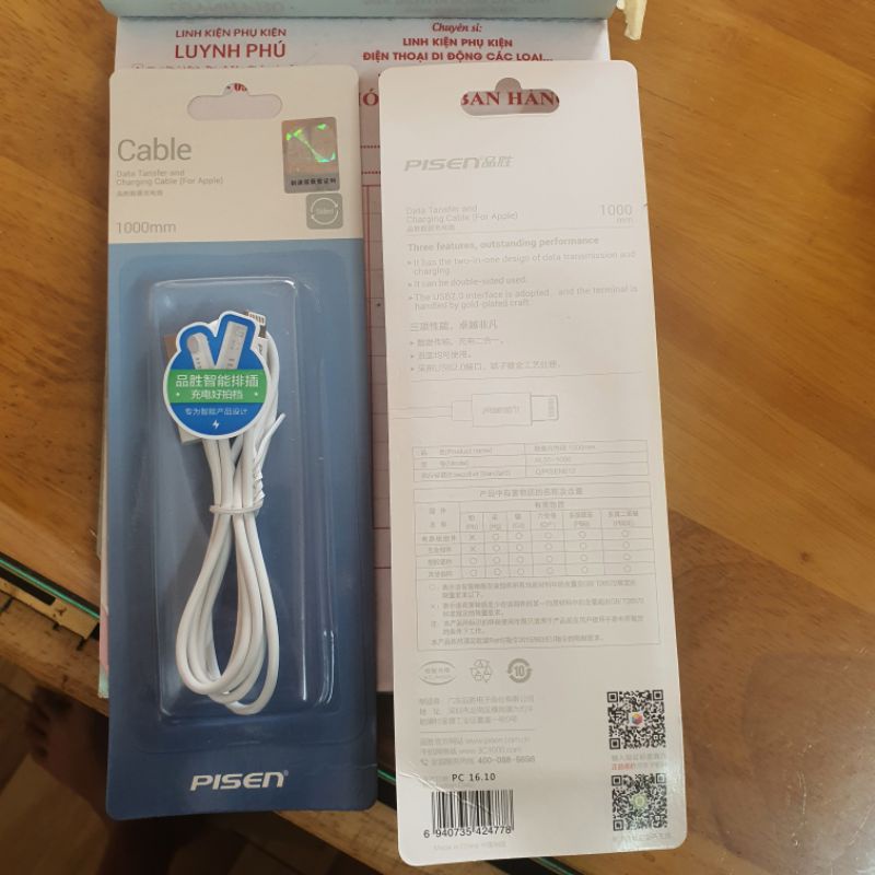 Cáp Sạc Nhanh Pisen Cho IP táo 2.4A Dài 1 mét