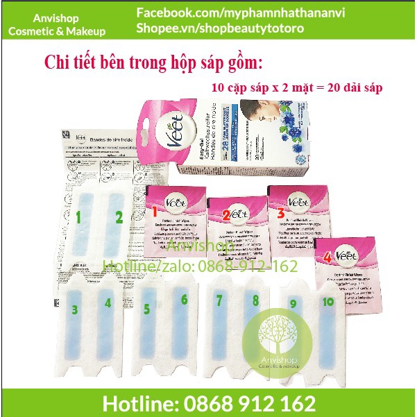 Tẩy lông mặt Veet hộp 20 miếng tặng 4 gói dưỡng da - tẩy lông veet ANVISHOP hàng Pháp | BigBuy360 - bigbuy360.vn