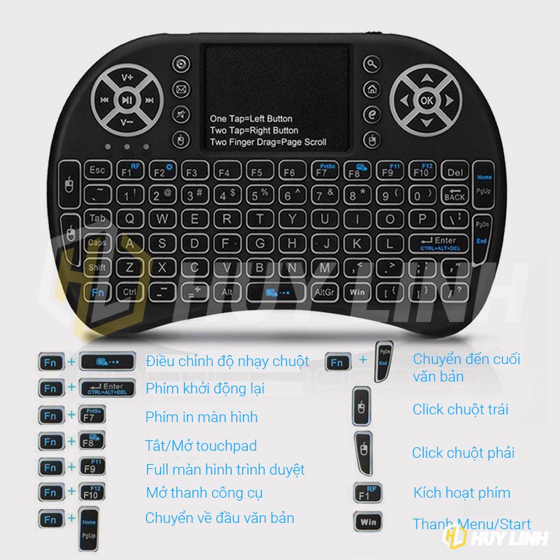 [ Pin sạc] Bàn phím kiêm chuột mini không dây UBK500 - Có Touchpad đa chạm sử dụng trên TV Box, Smart TV Android
