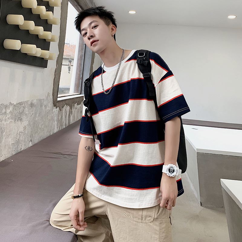Áo Thun Tay Ngắn Kẻ Sọc Ngang Trẻ Trung Cho Nam Size M-8Xl