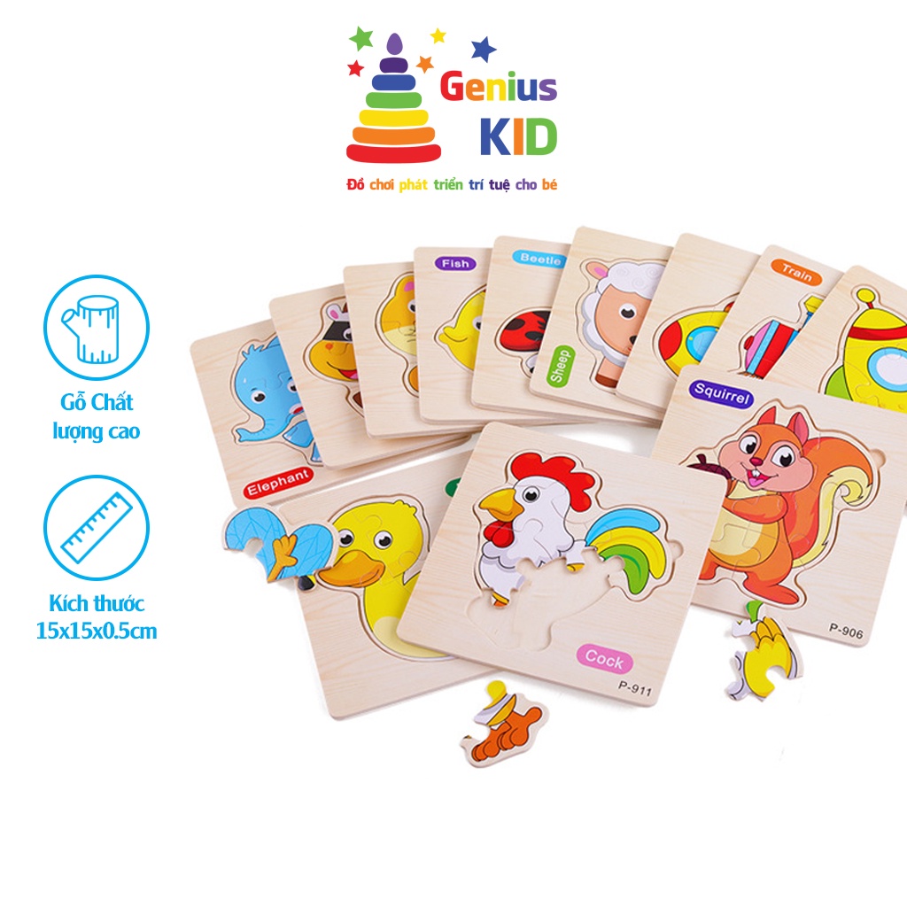 Đồ chơi ghép hình cho bé 3D bằng gỗ, Đồ chơi phát triển trí tuệ thương hiệu Genius KID