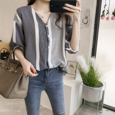 Áo sơ mi nữ form rộng , áo sơ mi công sở họa tiết kẻ sọc size m đến 4xl