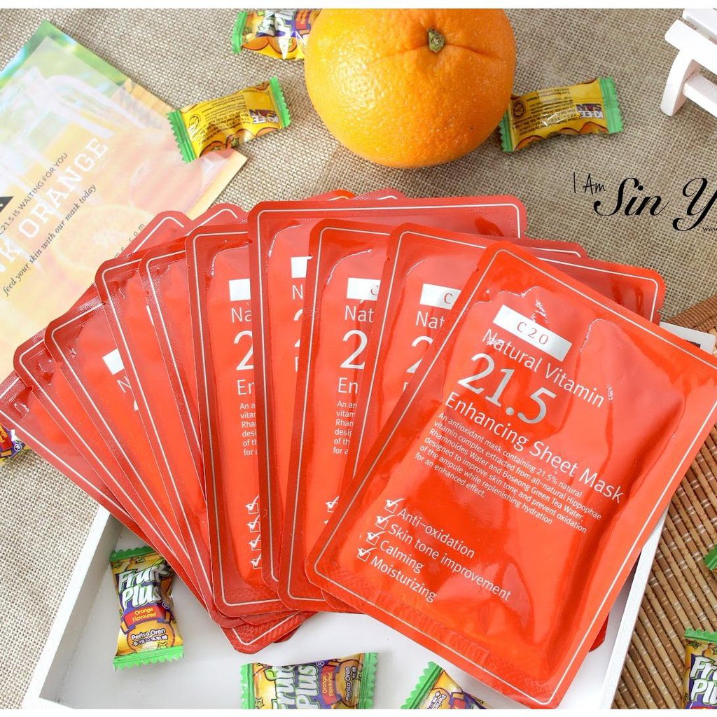 Mặt nạ làm mờ mụn, dưỡng trắng da làm mờ vết thâm By Wishtrend Natural Vitamin C 21.5 Enhancing Sheet Mask 23g