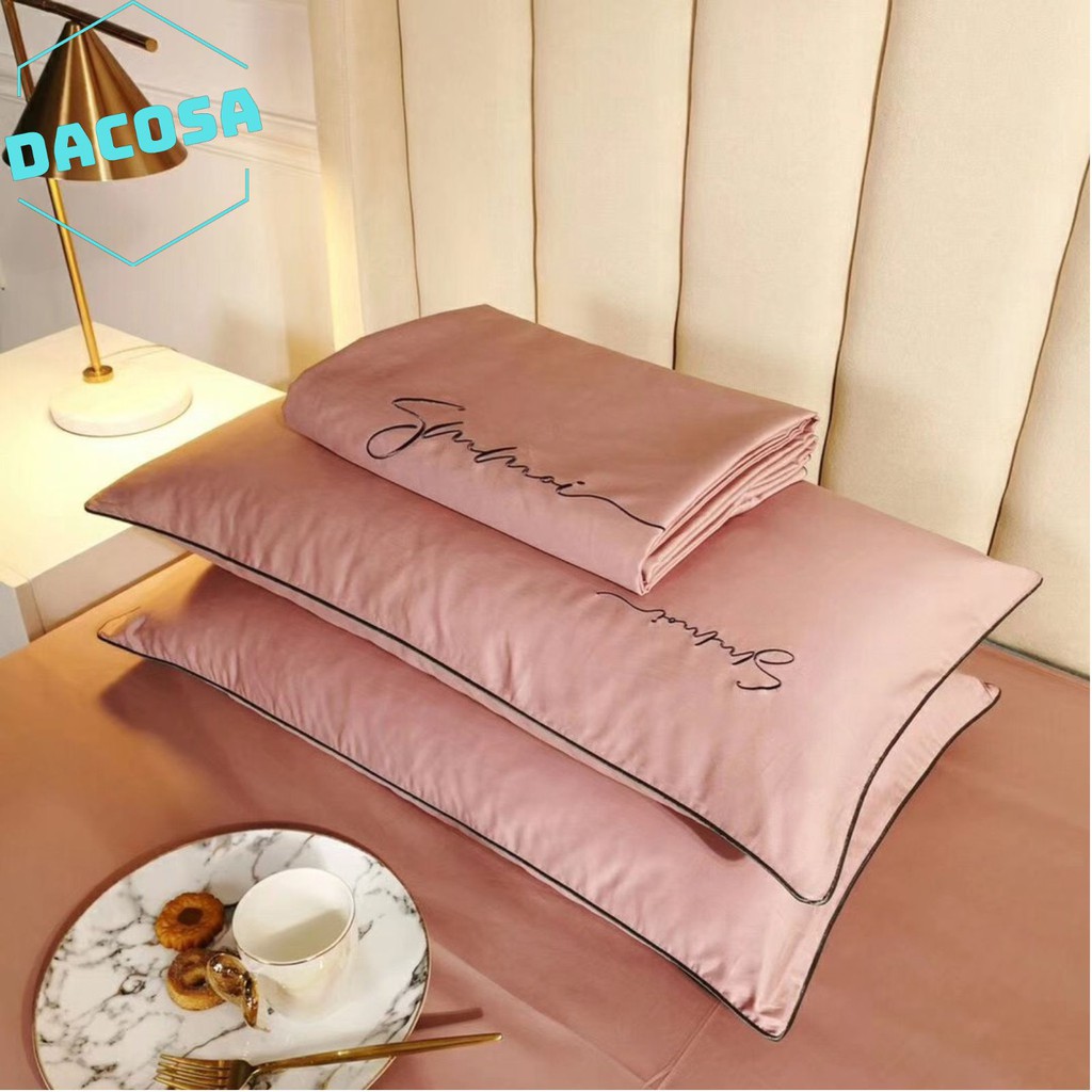 [Giá Sỉ] Bộ Chăn Ga Gối LỤA SUMOI 60S Màu Hồng Cao Cấp Khách Sạn