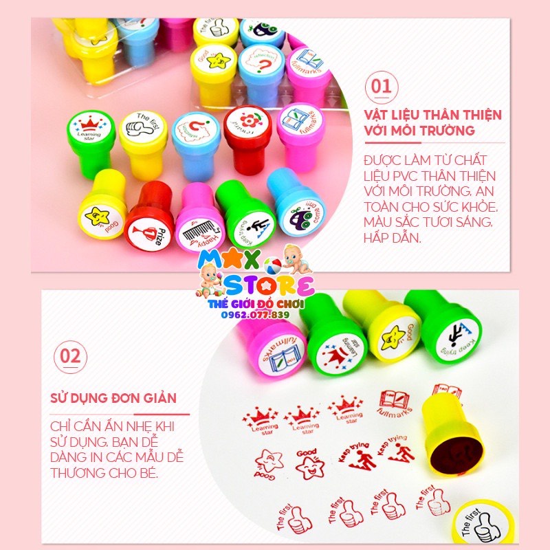SET 10 CON DẤU STICKER LỜI KHEN THƯỞNG CHO BÉ