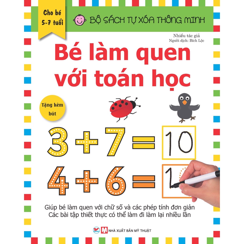 Sách - Bộ Sách Tự Xóa Thông Minh - Bé Học Toán Mỗi Ngày + Bé Làm Quen Với Toán Học (5-7 Tuổi) (Bộ 2 Cuốn) kèm bút