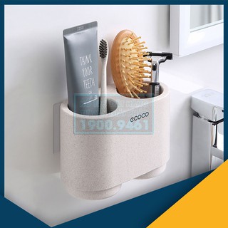 Giá kệ để đồ phòng tắm treo bàn chải đánh răng đa năng kèm 2 cốc cao cấp, không cần khoan tường ECOCO 9306