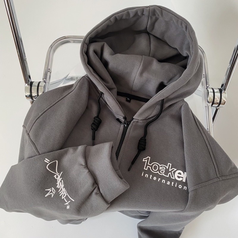 Áo Khoác Hoodie zip nỉ bông 1OAK màu XÁM 🖤 Nam nữ unisex/FREESHIP 🖤 Áo Hoodie dây kéo form rộng Jaystoree