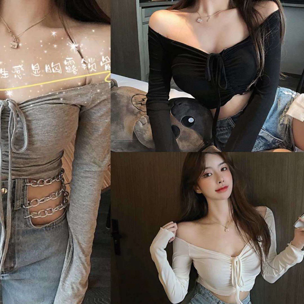 Áo Thun COZOK Dài Tay Phối Dây Rút Gợi Cảm Dành Cho Nữ