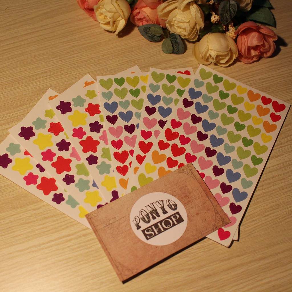 ⭐ Bộ 6 sticker tim sao sắc màu ngộ nghĩnh - Latech Korea
