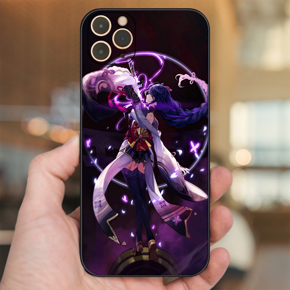 Ốp lưng iPhone 11 Pro Max dẻo đen cạnh vuông in hình Raiden Shogun Genshin Impact