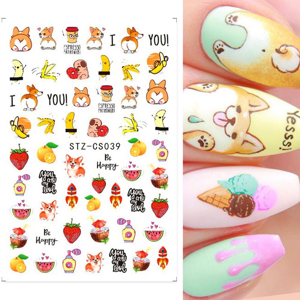 Sticker Trang Trí Móng Tay Hình Hoa Hướng Dương/ Trái Cây 3D Độc Đáo Dễ Thương