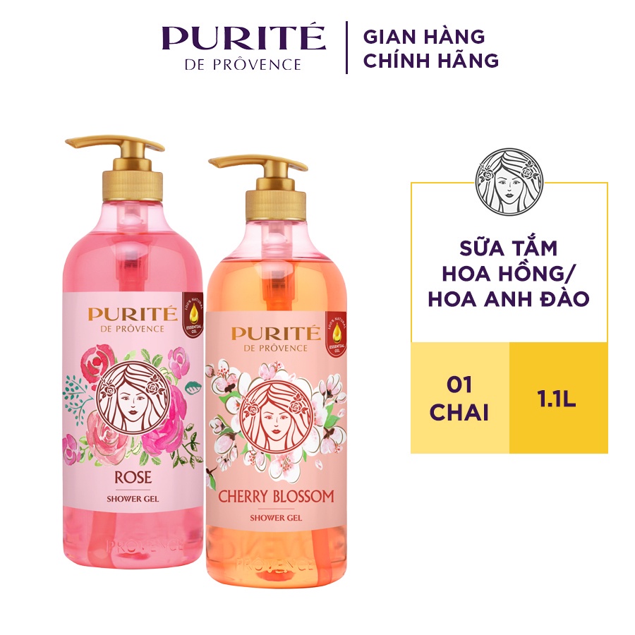 Sữa Tắm Purite Hoa Anh Đào và Hoa Hồng 1,1 Lít