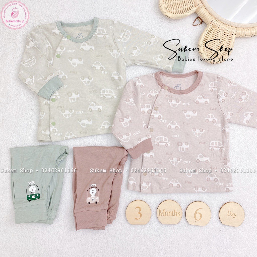 Bộ Đồ Dài Tay La Pomme Sơ Sinh Cúc Lệch Little Car