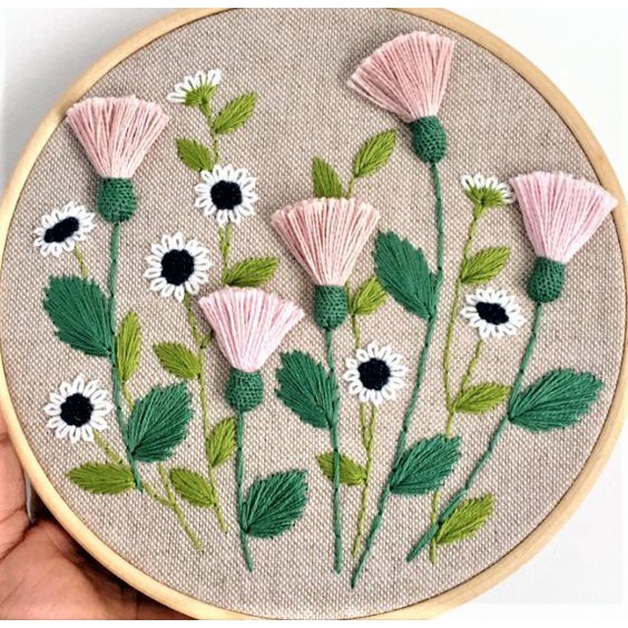 Bộ Kit DIY tập thêu tay hoa Vintage đầy đủ kim chỉ vải thêu thủ công tự làm/ thêu trang trí nhà cửa- MIE handmade