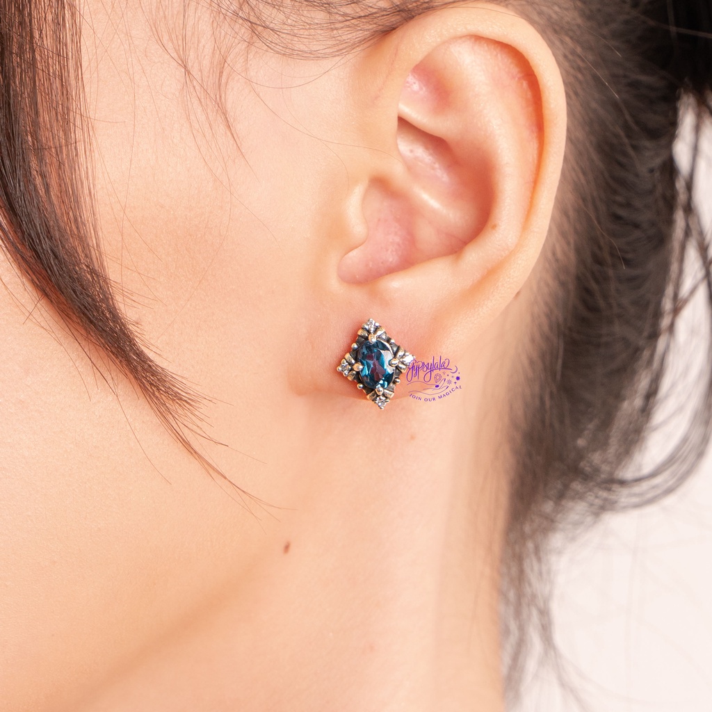 Bông Tai Xanh Dương Đá Topaz Thiên Nhiên Bạc 925 SP003243 Gypsy.lala