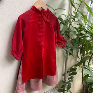 áo dài cách tân bé gái tay bồng nơ cổ siêu xinh hót hít đủ sz (9 - 30kg)