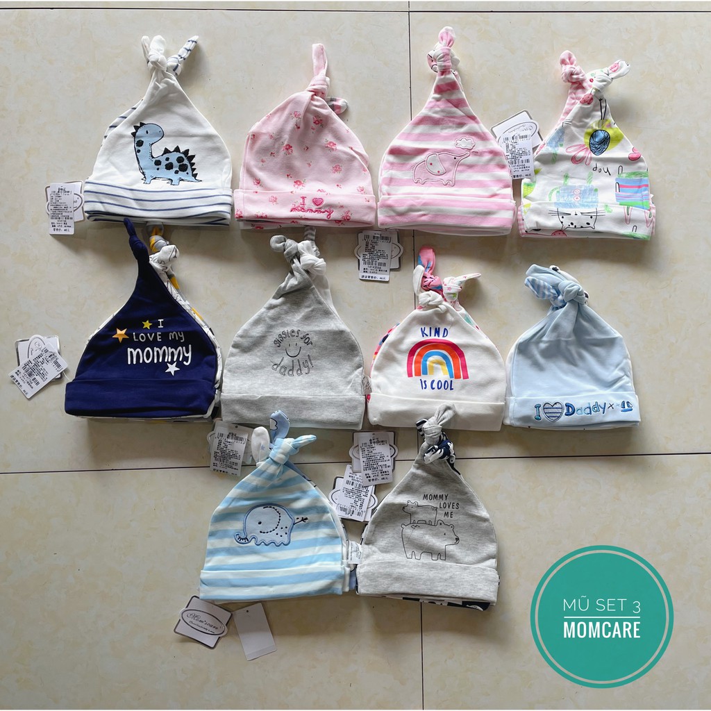 Set 3 mũ MomCare xuất dư cho bé trai/bé gái 2-5 tháng