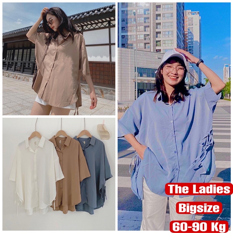 Áo Bigsize Sơ mi vạt bầu dây buộc sườn phong cách vintage (60-90Kg) MS115