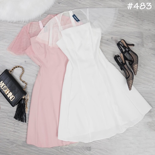 Đầm dáng xòe tay phối lưới đi tiệc xinh xắn xb