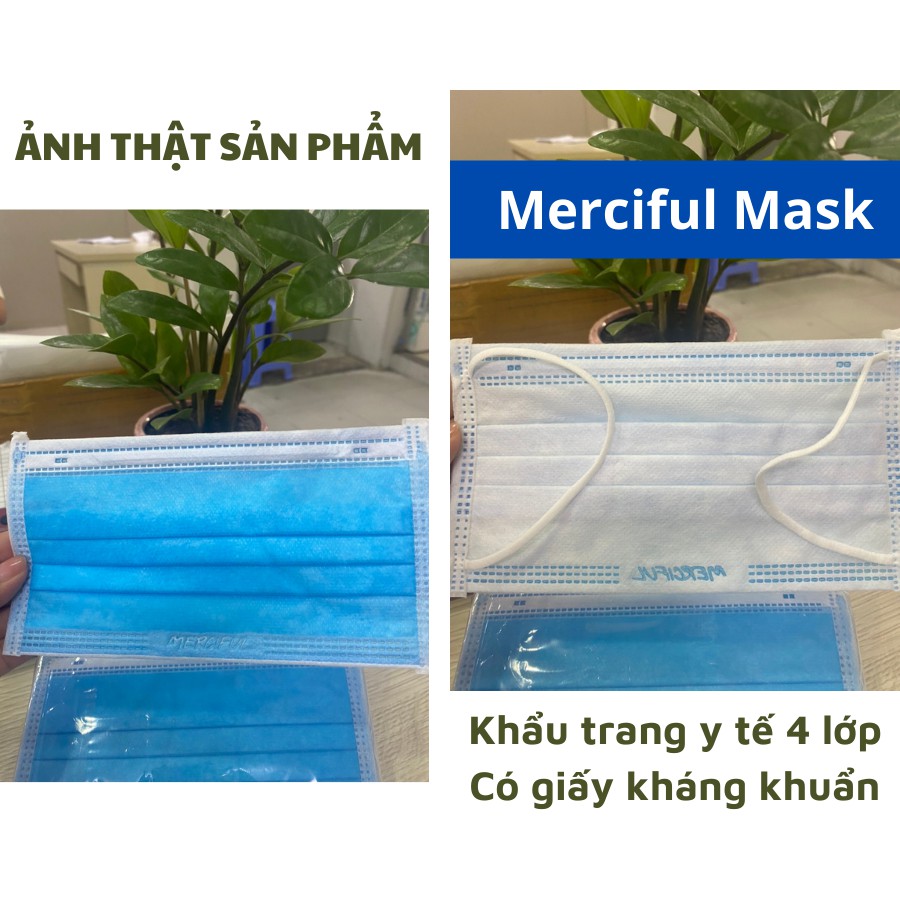 Khẩu trang y tế 4 lớp có giấy kháng khuẩn Merciful hộp 50 cái có giấy chứng nhận chất lượng, sản xuất tại Việt Nam