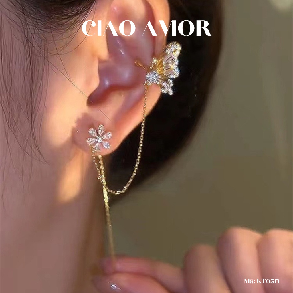 Khuyên tai nữ, Bông tai kẹp vành cánh hoa lấp lánh dự tiệc Trang sức Ciao Amor - KT0514