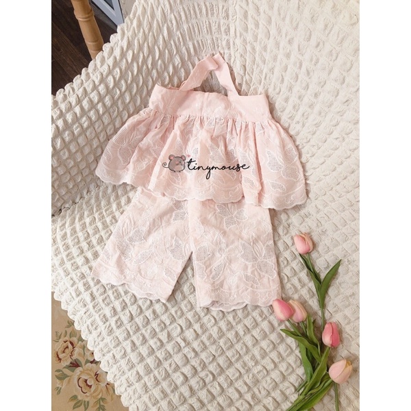 Tiny Mouse - bộ thô thêu cho bé gái màu hồng xinh xắn