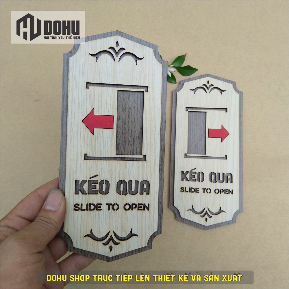 Bảng Kéo Mở Cửa - Slide To Open Bằng Gỗ [DOHU330] Dán cửa băng keo 2 mặt - Phong cách vintage sang trọng độc đáo