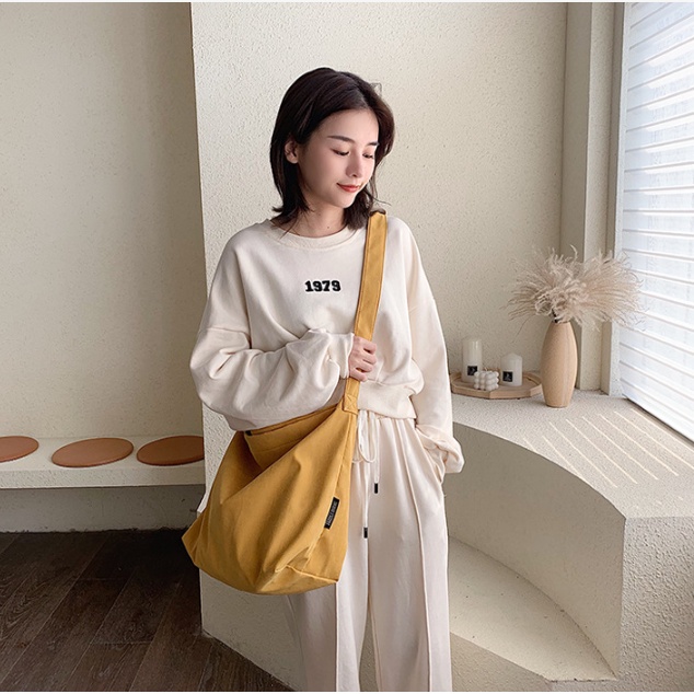 Túi đeo chéo nữ buộc dây vải canvas túi đeo vai đi học đi chơi phong cách hàn quốc