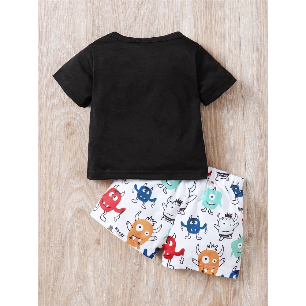 Set Đồ Mùa Hè 2 Món Gồm Áo Thun Tay Cộc + Quần Ngắn In Họa Tiết Vui Nhộn Cho Bé Trai 0-2 Tuổi