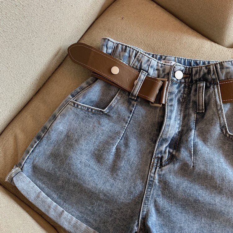 NUZIRO  Quần short jean  lưng cao phong cách retro thời trang cho nữ
