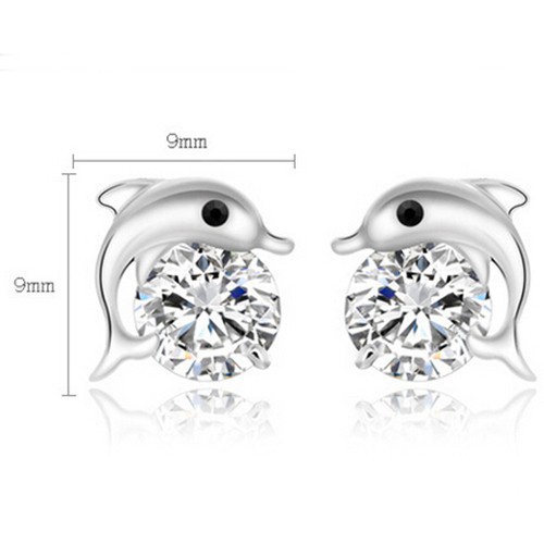 Hoa tai xi bạc mặt hình cá heo cho nữ