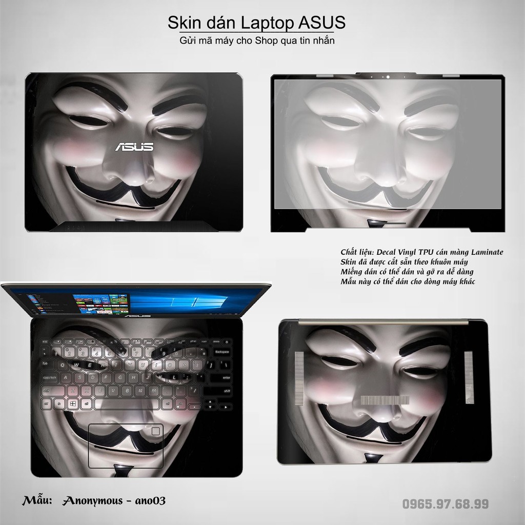 Skin dán Laptop Asus in hình Anonymous (inbox mã máy cho Shop)