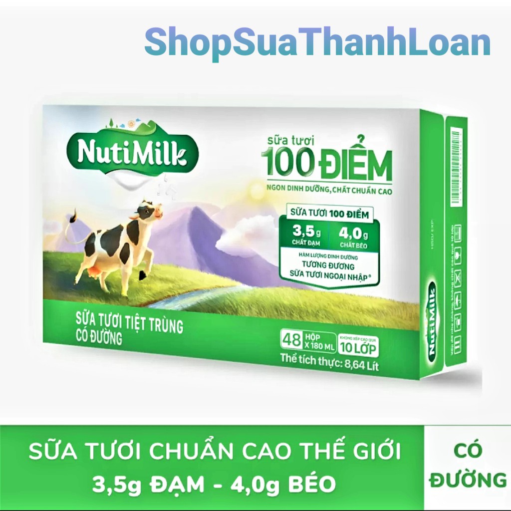 [HSD T9-2021] THÙNG 48 HỘP SỮA TƯƠI NUTI MILK CÓ ĐƯỜNG 180ML