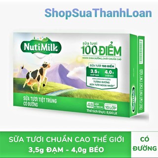 Thùng 48 hộp sữa tươi nuti milk 100 điểm có đường 180ml