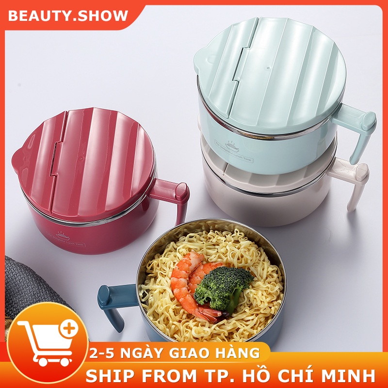 Bát ăn mì có nắp Bt úp mì có nắp inox 2 lớp cách nhiệt hình chiếc nồi