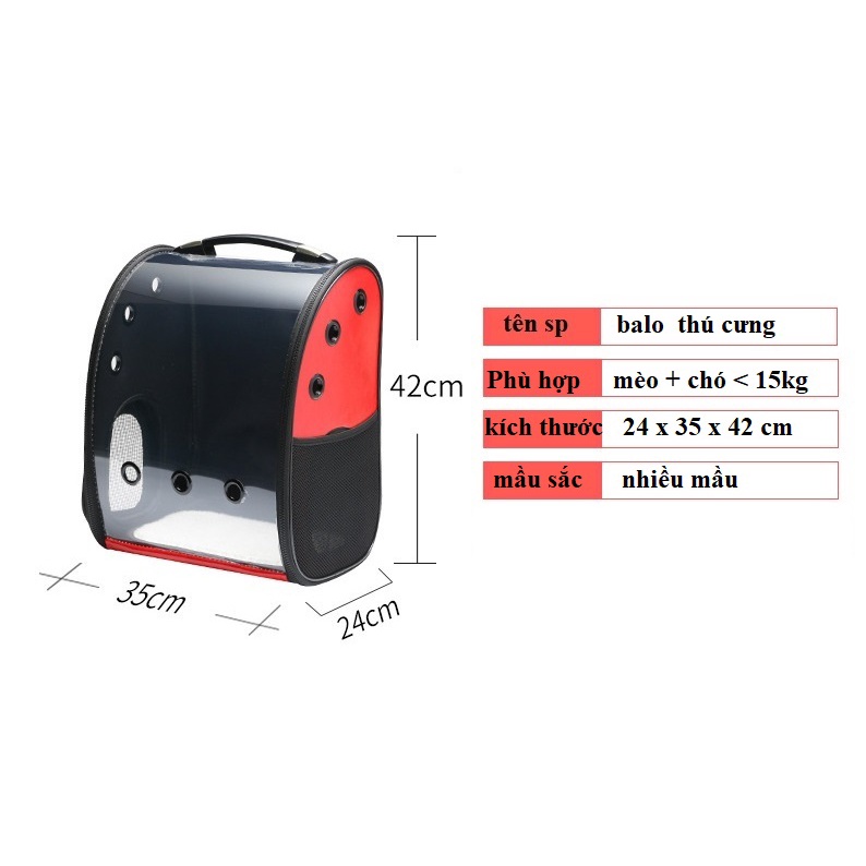 Balo vận chuyển chó mèo trong suốt - size lớn chó mèo &lt; 15kg - A220