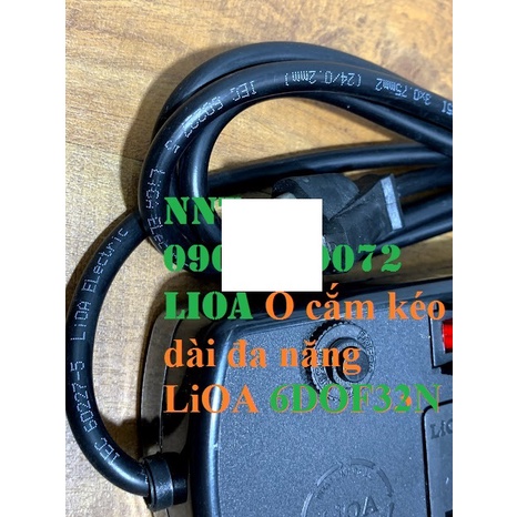 Ổ cắm điện lioa 6 lỗ 6 công tắc, 6D ON-OF có nắp che dây dài 3m x 2 lõi đồng (6DOF32N)