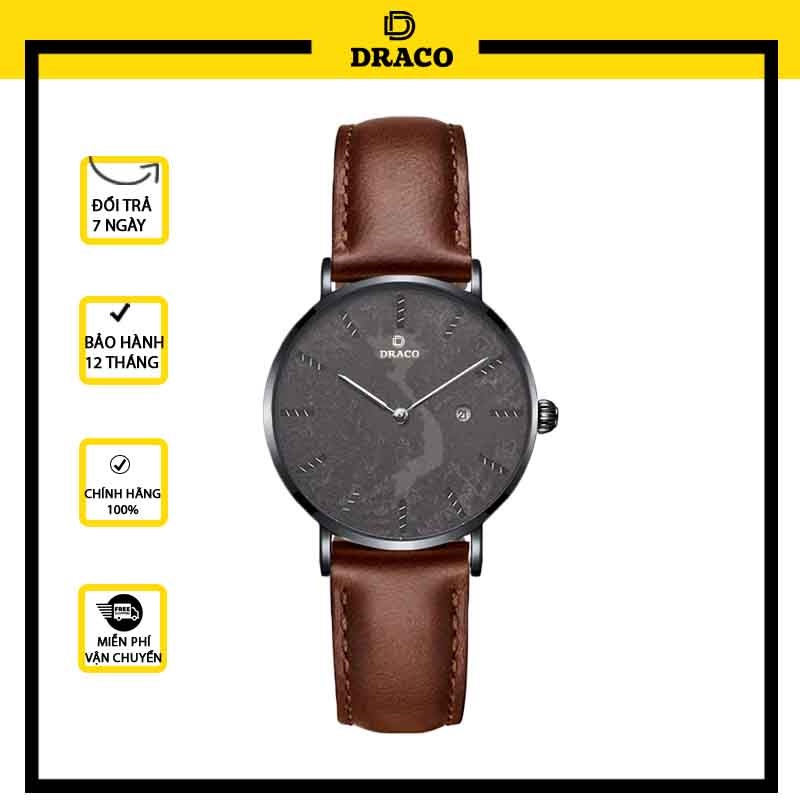 Đồng hồ nữ Draco D22-STN03 &quot;Vietnamese Girl&quot; viền đen kết hợp chất liệu dây da bò màu nâu - phụ kiện thời trang nữ