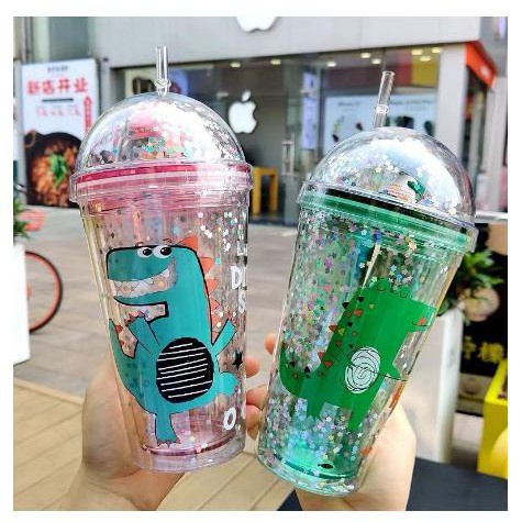 Cốc Uống Nước Khủng Long Siêu Kute Tặng Kèm Ống Hút