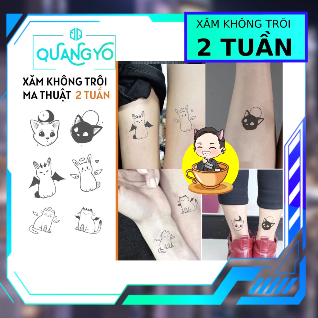 Hình xăm không trôi cặp đôi, couple chủ đề con mèo thiên thần, ác quỷ, Xăm giống Inkaholic