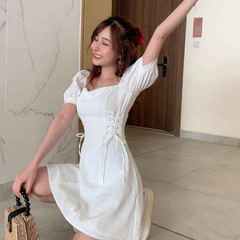 ĐẦM CỔ VUÔNG ĐAN DÂY EO 💋 | BigBuy360 - bigbuy360.vn