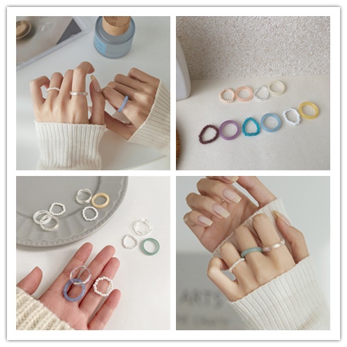 Bộ 2/3 Nhẫn Acrylic Ngọc Trai Màu Sắc Ngọt Ngào Cá Tính Phong Cách Hàn Quốc Cho Nữ