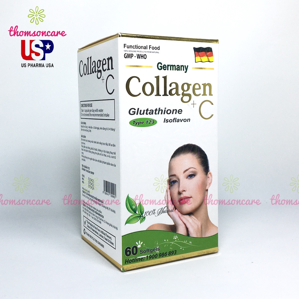 Bổ sung nội tiết tố từ collagen thủy phân - collagen +c hộp 60v có thêm vitamin c, e, glutathion và mầm đậu nành 5