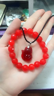 Vòng tay+ dây chuyền mặt hồ ly đá