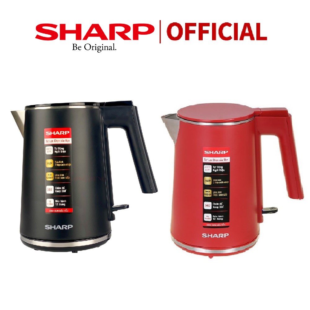 Bình đun siêu tốc Sharp EKJ-10DVPS -RD/BK Inox  304, Dung tích 1Lit- Bảo hành 12 tháng